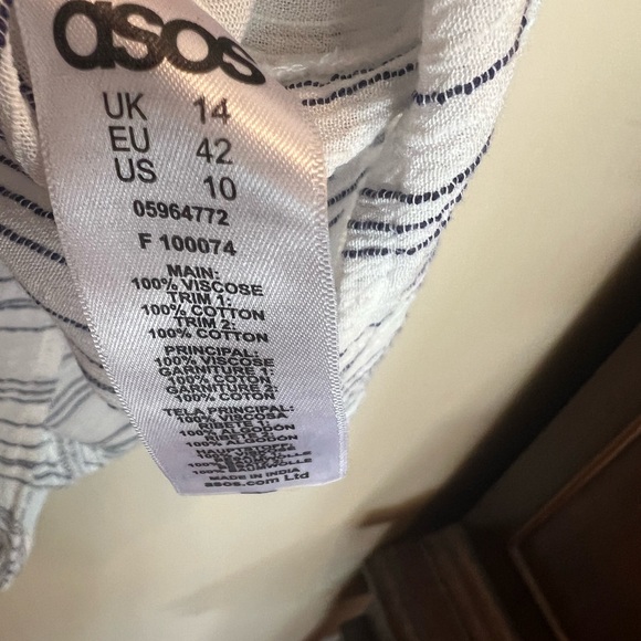 ASOS Blu/whiteStripe Peasant Dress w/embroidery Detail Sz US 10 - Picture 10 of 10